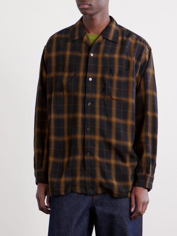 Convertible-Collar Checked Woven Shirt - FR