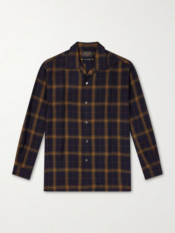 Convertible-Collar Checked Woven Shirt