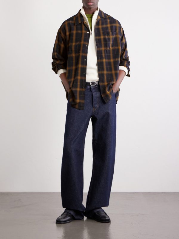 Convertible-Collar Checked Woven Shirt - OU