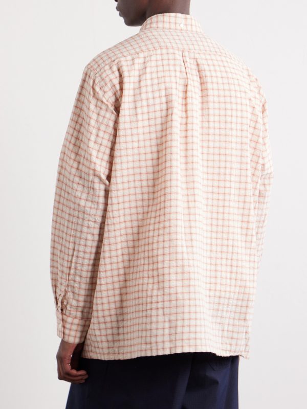 Button-Down Seersucker Checked Cotton and Linen-Blend Shirt - BK Button-Down Seersucker Checked Cotton and Linen-Blend Shirt - BK