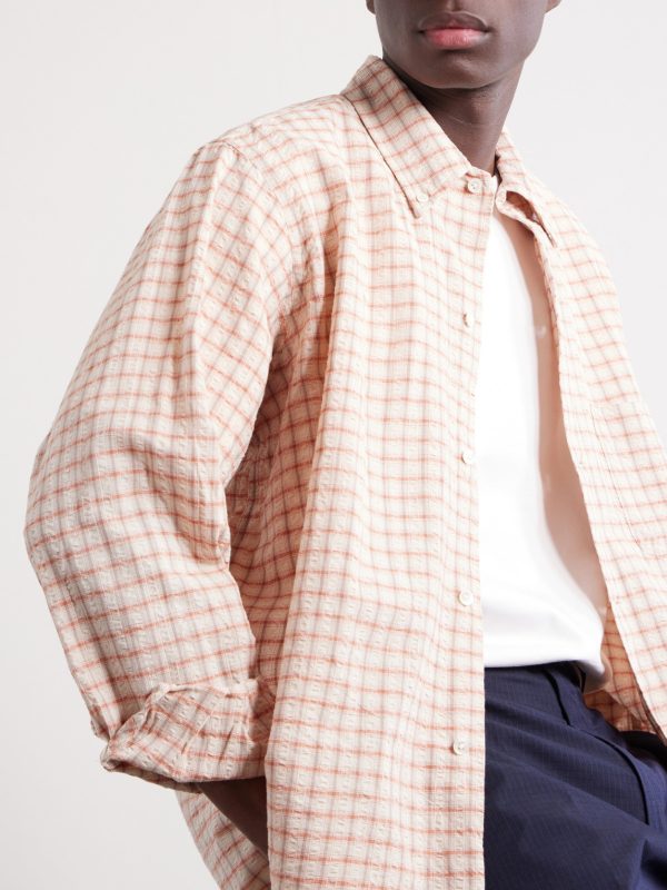 Button-Down Seersucker Checked Cotton and Linen-Blend Shirt - CU Button-Down Seersucker Checked Cotton and Linen-Blend Shirt - CU