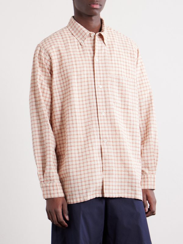 Button-Down Seersucker Checked Cotton and Linen-Blend Shirt - FR Button-Down Seersucker Checked Cotton and Linen-Blend Shirt - FR