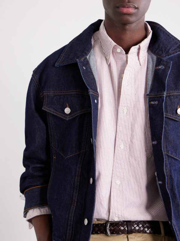 Button-Down Collar Striped Cotton Shirt - CU
