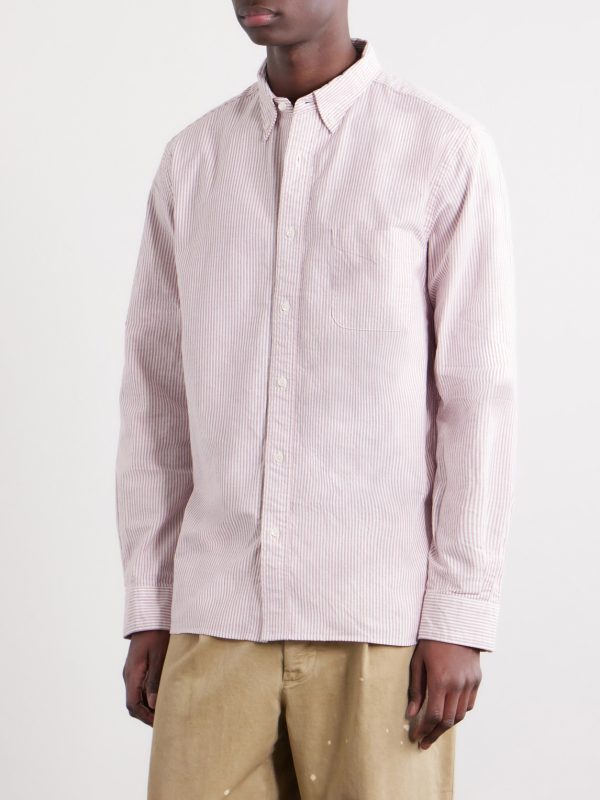 Button-Down Collar Striped Cotton Shirt - FR