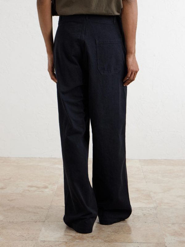 Wide-Leg Cotton-Drill Trousers - BK Wide-Leg Cotton-Drill Trousers - BK