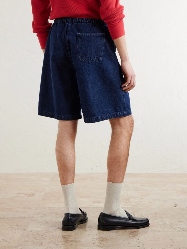 Wide-Leg Pleated Denim Shorts - BK Wide-Leg Pleated Denim Shorts - BK