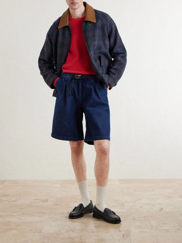 Wide-Leg Pleated Denim Shorts - OU Wide-Leg Pleated Denim Shorts - OU