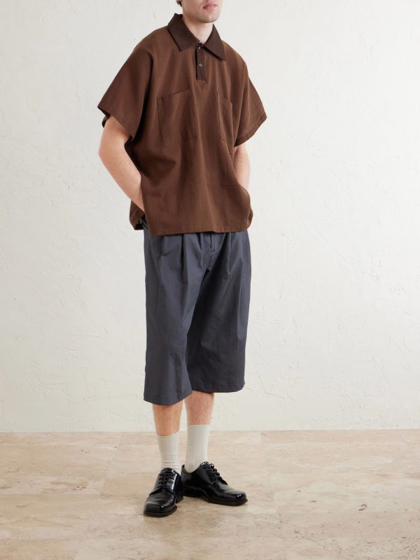 Wide-Leg Pleated Cotton Shorts - OU Wide-Leg Pleated Cotton Shorts - OU