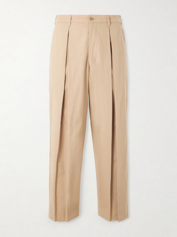 Ekusy Wide-Leg Cropped Pleated Cotton Trousers Ekusy Wide-Leg Cropped Pleated Cotton Trousers