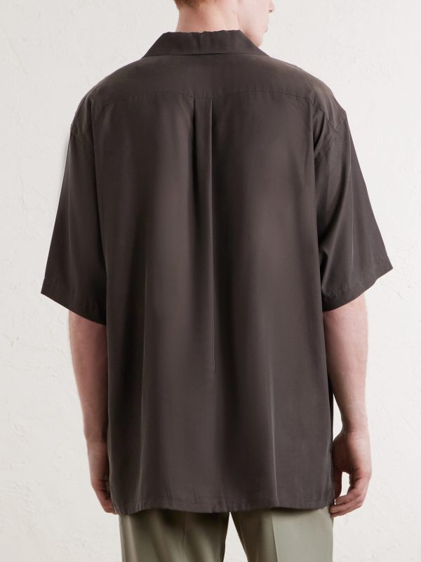 Convertible-Collar Oversized Twill Shirt - BK