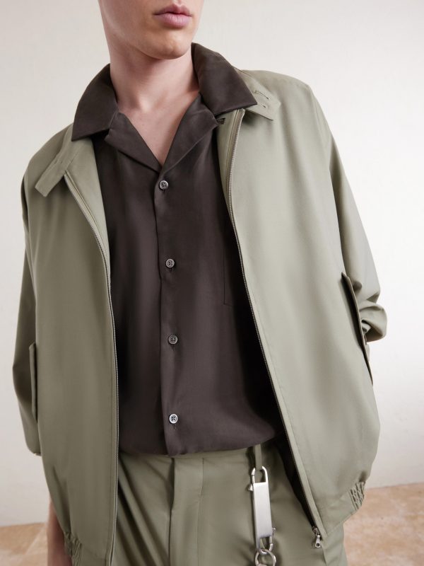 Convertible-Collar Oversized Twill Shirt - CU