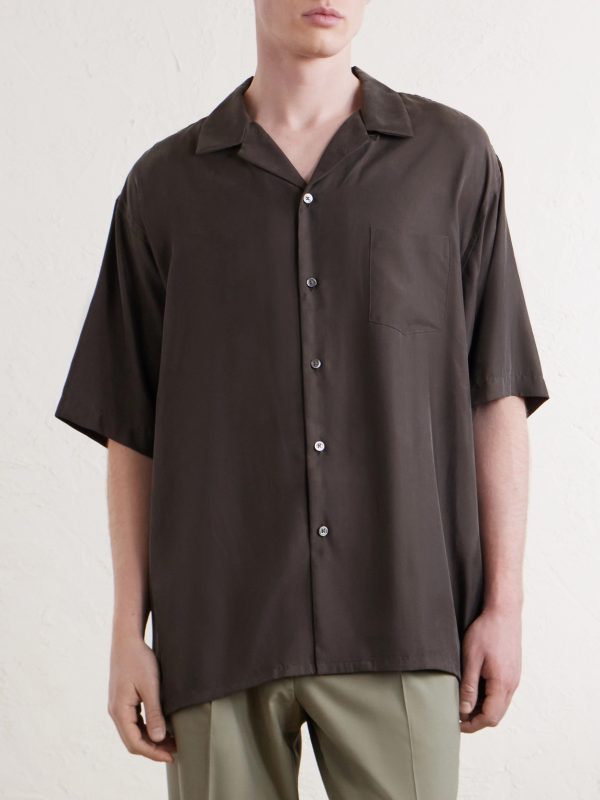 Convertible-Collar Oversized Twill Shirt - FR