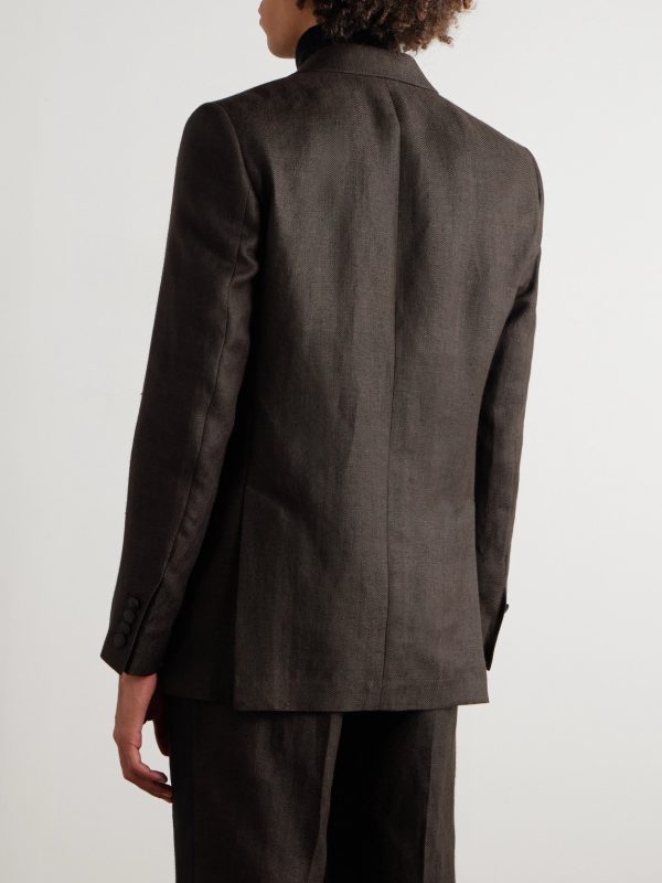 Randwick Slim-Fit Faille-Trimmed Herringbone Linen and Silk-Blend Tuxedo Jacket - BK Randwick Slim-Fit Faille-Trimmed Herringbone Linen and Silk-Blend Tuxedo Jacket - BK