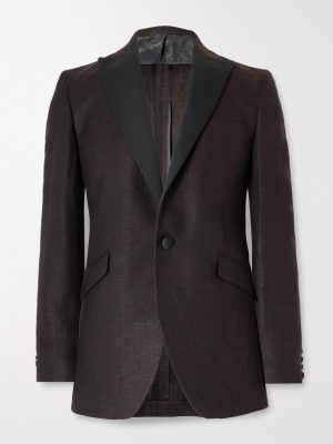 Randwick Slim-Fit Faille-Trimmed Herringbone Linen and Silk-Blend Tuxedo Jacket Randwick Slim-Fit Faille-Trimmed Herringbone Linen and Silk-Blend Tuxedo Jacket
