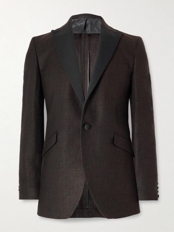 Randwick Slim-Fit Faille-Trimmed Herringbone Linen and Silk-Blend Tuxedo Jacket Randwick Slim-Fit Faille-Trimmed Herringbone Linen and Silk-Blend Tuxedo Jacket
