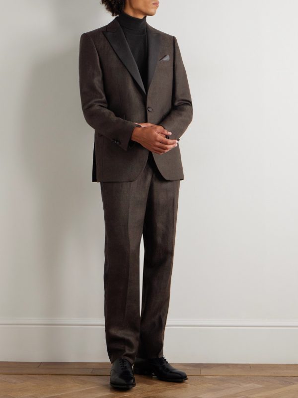 Randwick Slim-Fit Faille-Trimmed Herringbone Linen and Silk-Blend Tuxedo Jacket - OU Randwick Slim-Fit Faille-Trimmed Herringbone Linen and Silk-Blend Tuxedo Jacket - OU