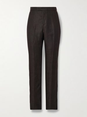 Randwick Straight-Leg Grosgrain-Trimmed Herringbone Linen and Silk-Blend Tuxedo Trousers Randwick Straight-Leg Grosgrain-Trimmed Herringbone Linen and Silk-Blend Tuxedo Trousers