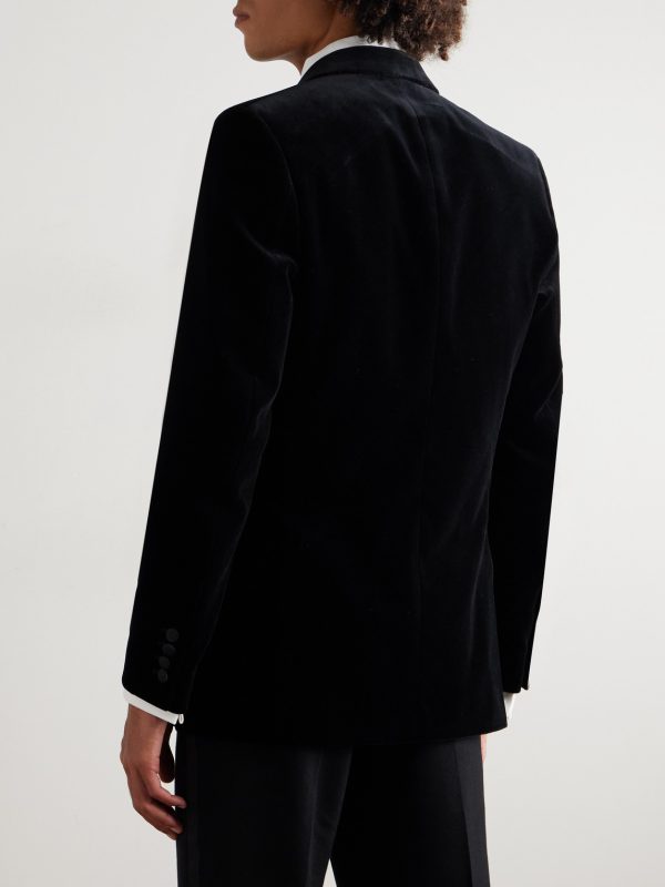 Slim-Fit Double-Breasted Cotton-Velvet Tuxedo Jacket - BK Slim-Fit Double-Breasted Cotton-Velvet Tuxedo Jacket - BK