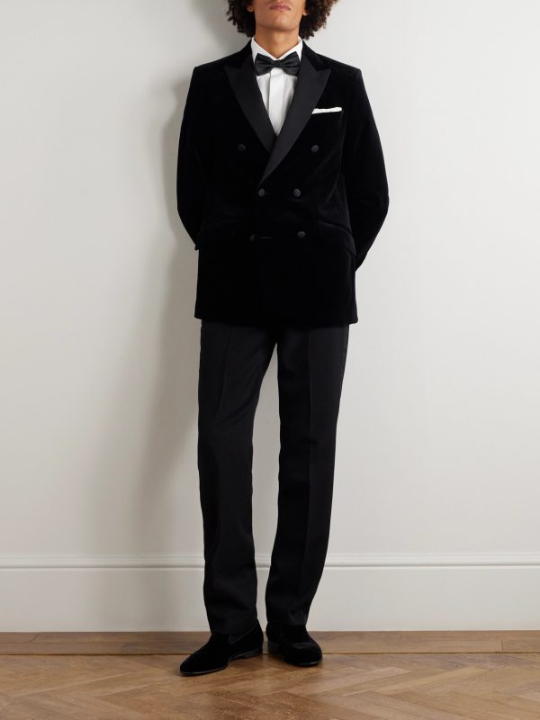Slim-Fit Double-Breasted Cotton-Velvet Tuxedo Jacket - OU Slim-Fit Double-Breasted Cotton-Velvet Tuxedo Jacket - OU