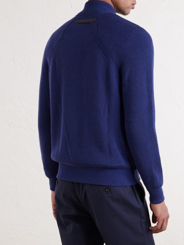Suede and Ribbed Cotton and Cashmere-Blend Bomber Jacket - BK