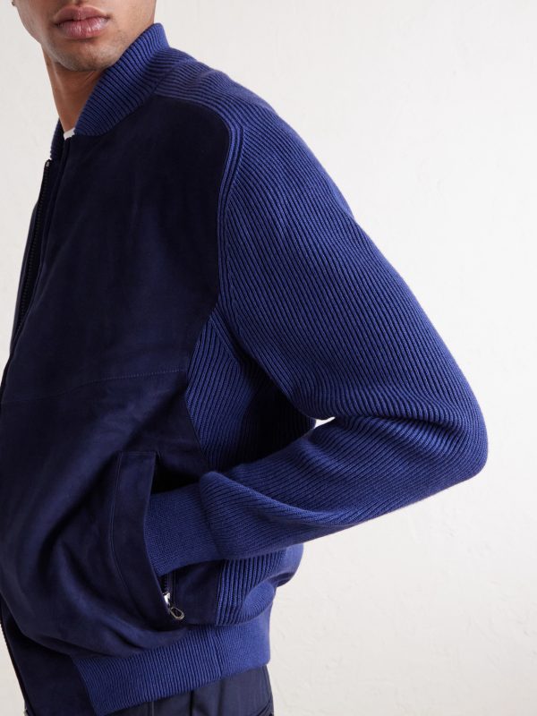 Suede and Ribbed Cotton and Cashmere-Blend Bomber Jacket - E1