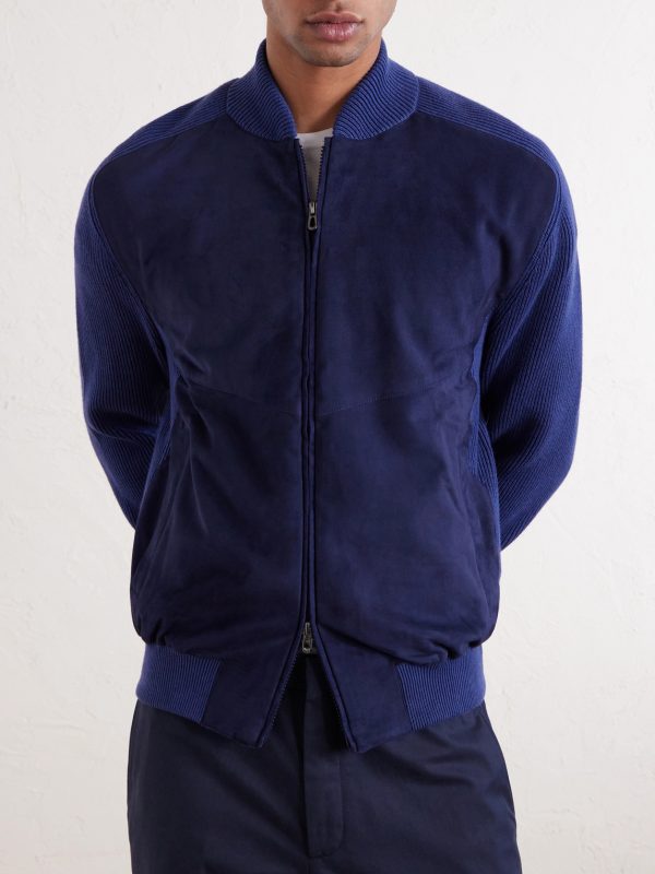 Suede and Ribbed Cotton and Cashmere-Blend Bomber Jacket - FR