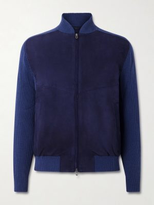 Suede and Ribbed Cotton and Cashmere-Blend Bomber Jacket Suede and Ribbed Cotton and Cashmere-Blend Bomber Jacket