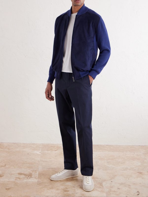 Suede and Ribbed Cotton and Cashmere-Blend Bomber Jacket - OU