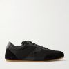 Leather-Trimmed Suede and Shell Sneakers