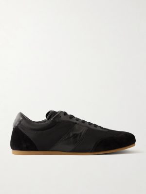 Leather-Trimmed Suede and Shell Sneakers