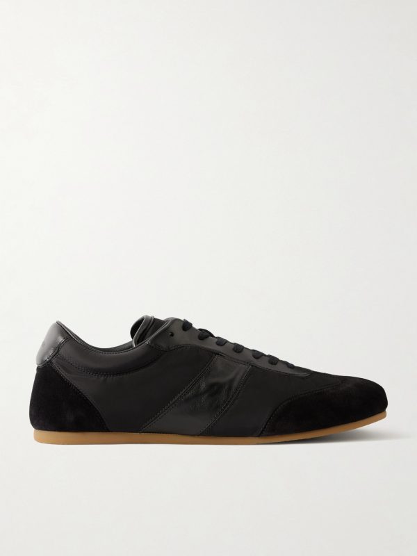 Leather-Trimmed Suede and Shell Sneakers