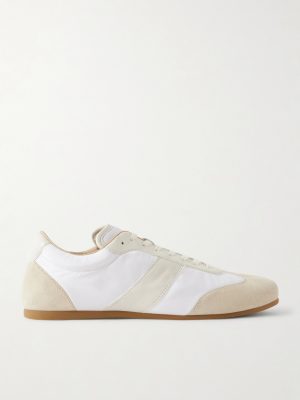 Leather-Trimmed Suede and Shell Sneakers