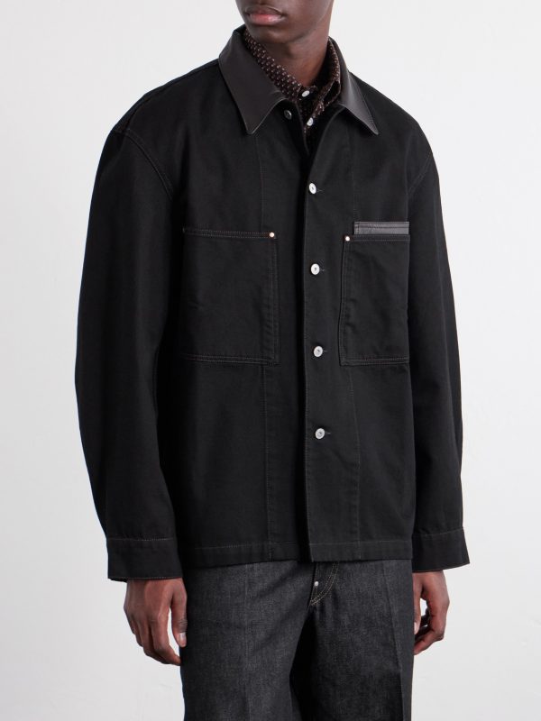 Leather-Trimmed Denim Jacket - FR Leather-Trimmed Denim Jacket - FR