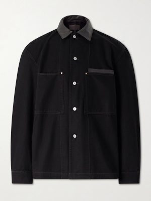 Leather-Trimmed Denim Jacket