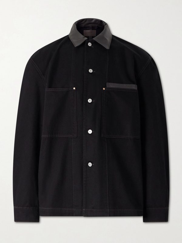 Leather-Trimmed Denim Jacket Leather-Trimmed Denim Jacket
