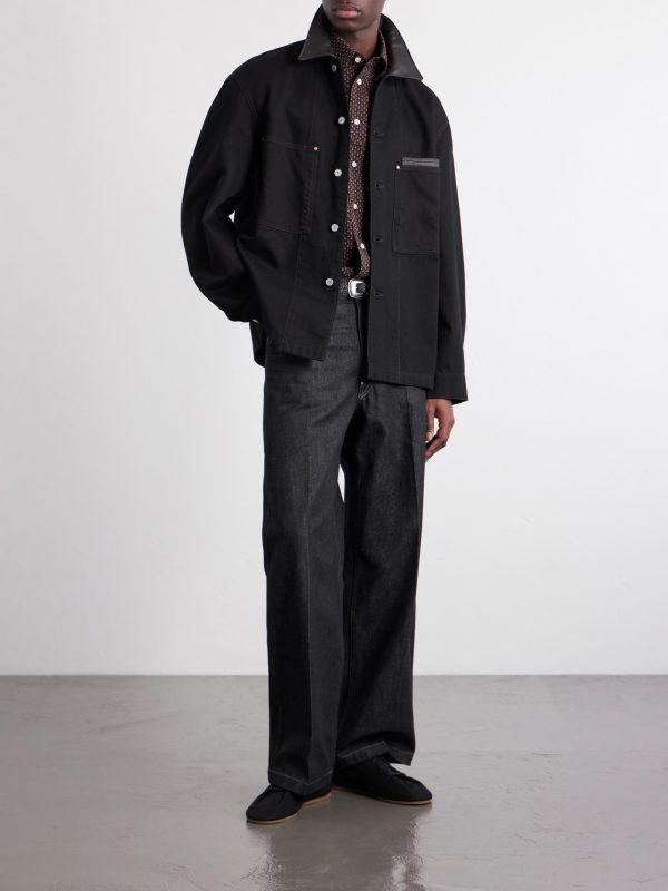 Leather-Trimmed Denim Jacket - OU Leather-Trimmed Denim Jacket - OU