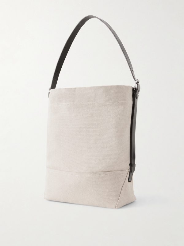 Leather-Trimmed Cotton-Canvas Tote Bag - BK