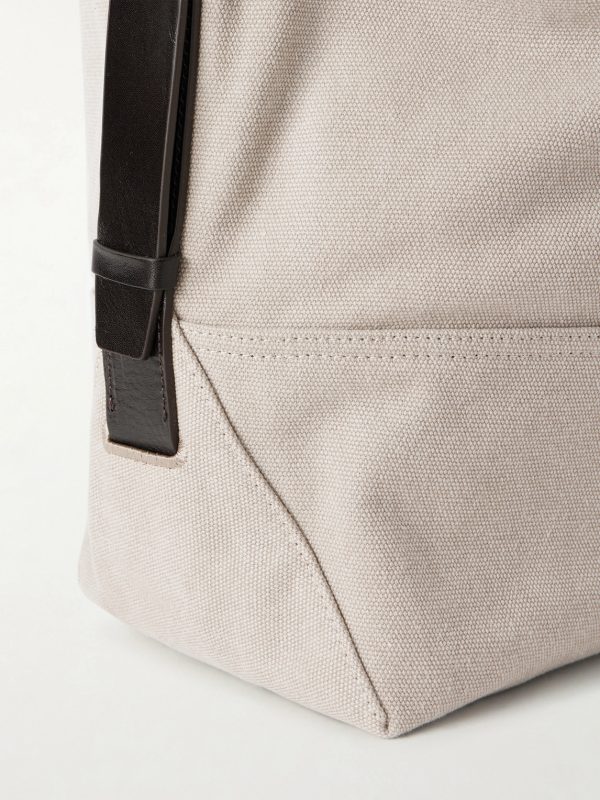 Leather-Trimmed Cotton-Canvas Tote Bag - CU