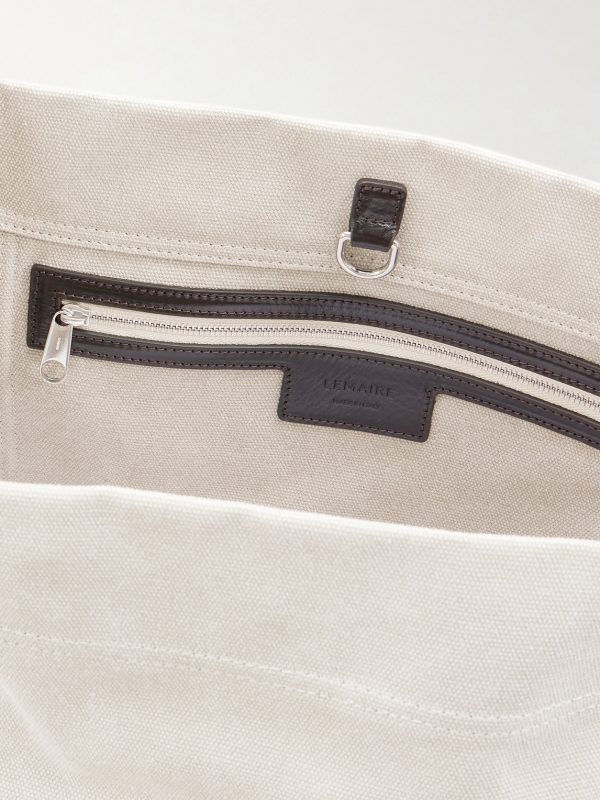 Leather-Trimmed Cotton-Canvas Tote Bag - E1