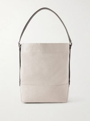 Leather-Trimmed Cotton-Canvas Tote Bag