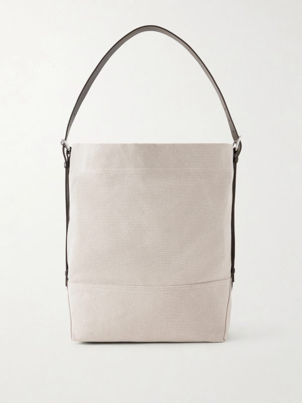Leather-Trimmed Cotton-Canvas Tote Bag