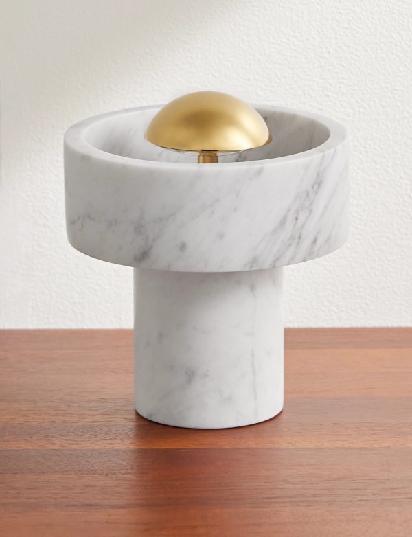 Stone Portable Marble and Gold-Tone LED Lamp