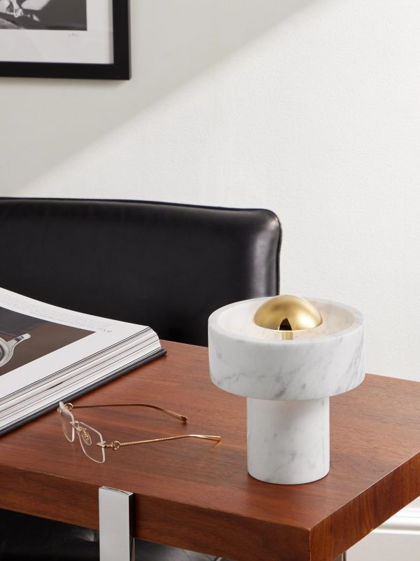 Stone Portable Marble and Gold-Tone LED Lamp - OU