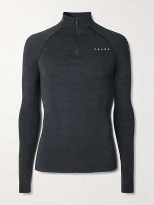 Printed Virgin Wool-Blend Half-Zip Ski Base Layer