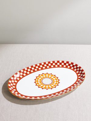 Gold-Trimmed Painted Porcelain Platter Gold-Trimmed Painted Porcelain Platter