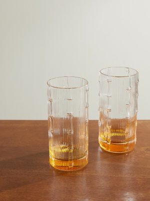 Bamboo Set of Two Crystal Glass Highball Glasses Bamboo Set of Two Crystal Glass Highball Glasses