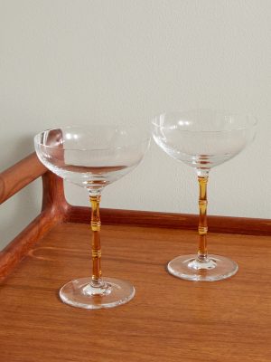 Bamboo Set of Two Crystal Glass Champagne Coupes Bamboo Set of Two Crystal Glass Champagne Coupes