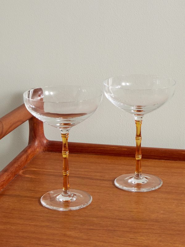 Bamboo Set of Two Crystal Glass Champagne Coupes