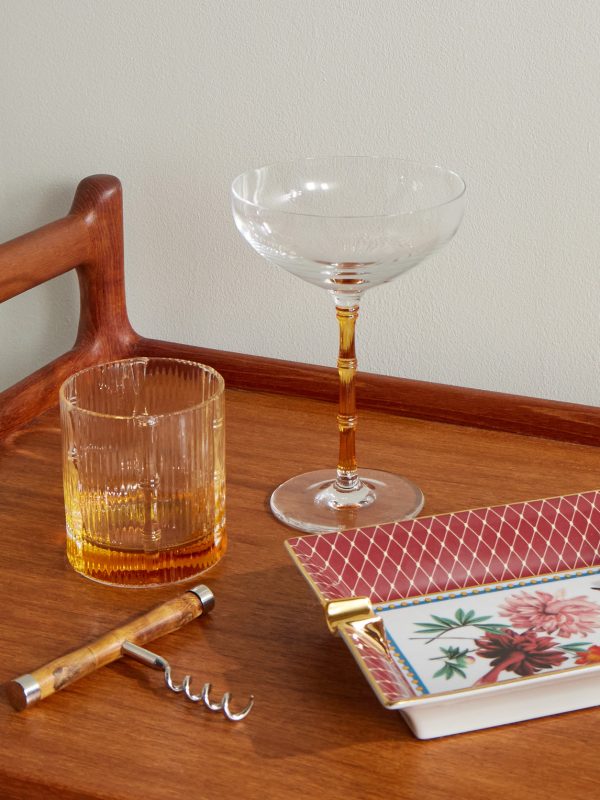 Bamboo Set of Two Crystal Glass Champagne Coupes - OU