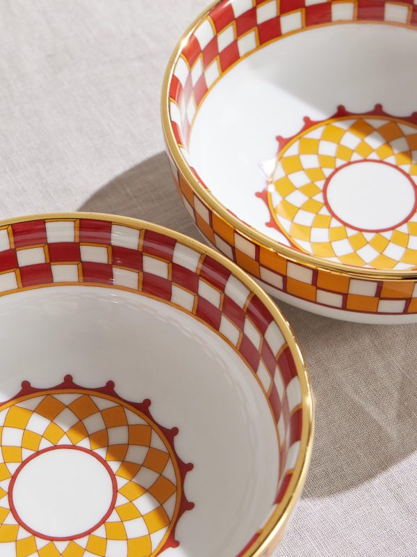 Set of Two Gold-Plated Painted Porcelain Snack Bowls - CU Set of Two Gold-Plated Painted Porcelain Snack Bowls - CU